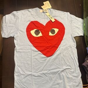 Comme des Garcons Light Blue Tee with Red Heart
